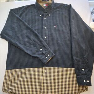 VTG Tommy Hilfiger Shirt XL Colorblock Plaid Button Down 90s Streetwear Preppy